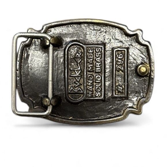 Vintage Buckler Handmade Solid Brass Eagle And Shaker Belt Buckle USA Western - Picture 2 of 5